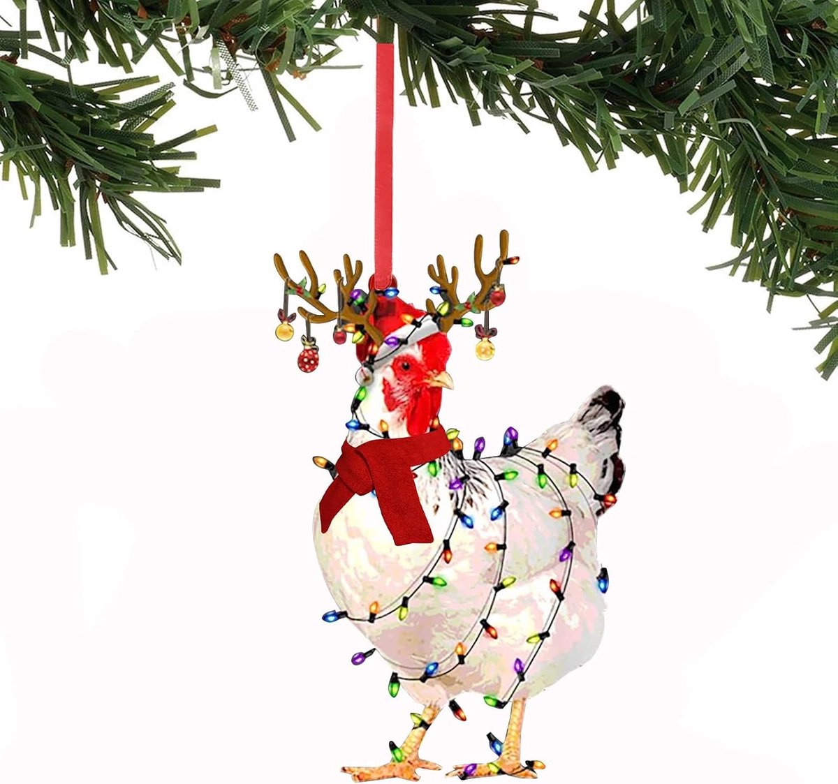 Kerstboomdecoratie in kipvorm, kerstkippenhanger met sjaal, grappige kerstboomhanger, hangende decoraties voor - ShopVlot