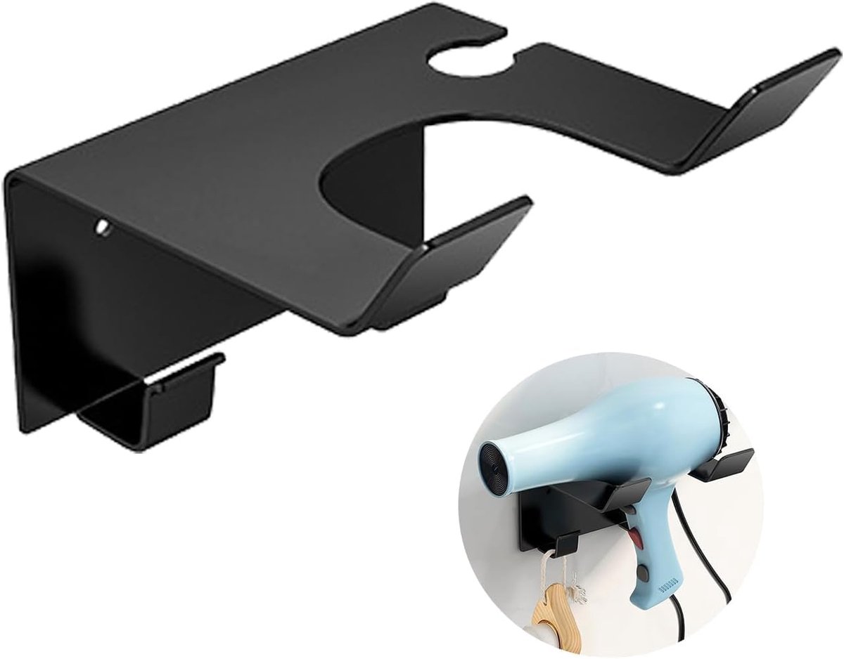 Hair Dryer Holder, Double Mounting with Glue + Screw, Hair Dryer Bracket without Drilling, Universal Wall Mounted with - ShopVlot