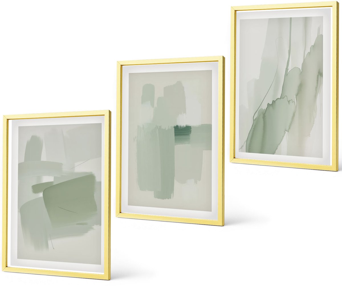 Coloray 3-Delige Schilderij Set - Abstracte Aquarelpatronen, Planten, Minimalisme - 40 x 40 cm En 40 x 60 cm - Wanddecoratie - Schilderijen Set - Interieur - Decoratieve Schilderijen