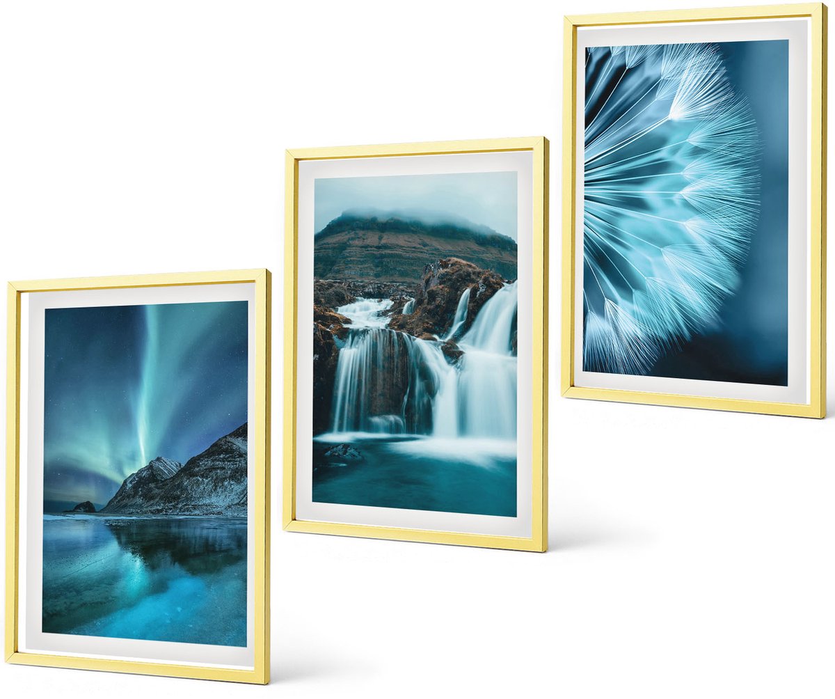 Coloray 3-Delige Schilderij Set - Abstracte Berglandschappen, Vliegende Kraanvogels - 40 x 40 cm En 40 x 60 cm - Muurdecoratie - Schilderijen Set - Woonkamer - Woonkamer Decoratie