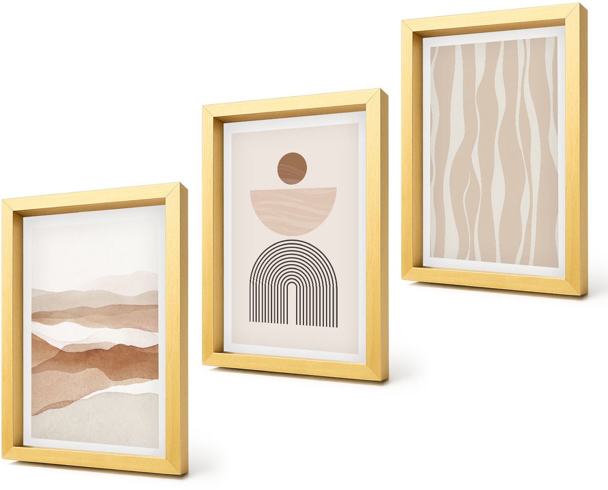 Coloray 4-Delige Schilderij Set - Abstracte landschapsvormen uit de natuur en geometrie - 20 x 30 cm - Muurdecoratie - Wanddecoratie - Hal