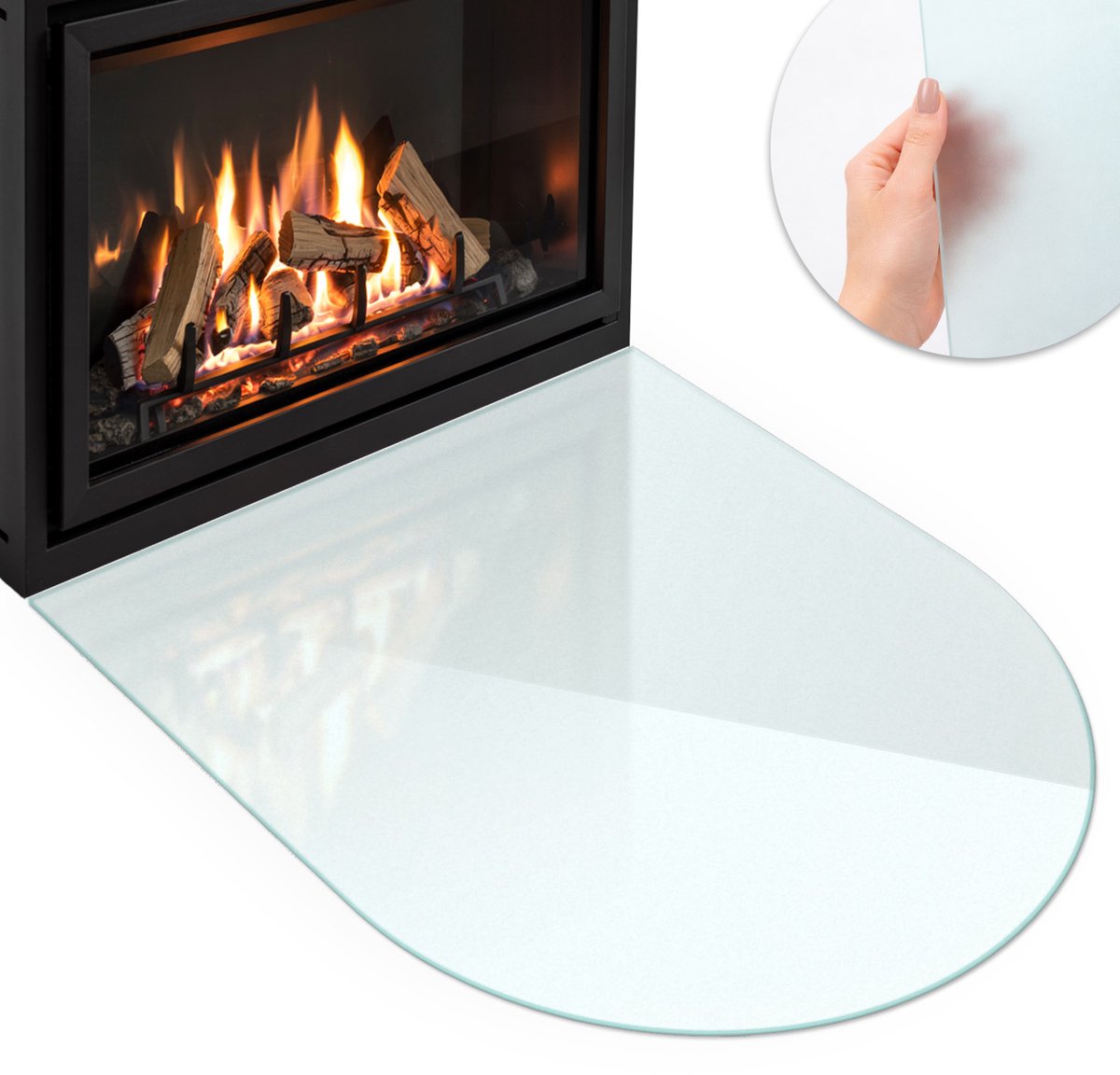 Wallfluent - Kachel vloerplaat - 80x70cm - Halftransparant Halfrond - Plaat voor onder kachel - Glazen onderplaat