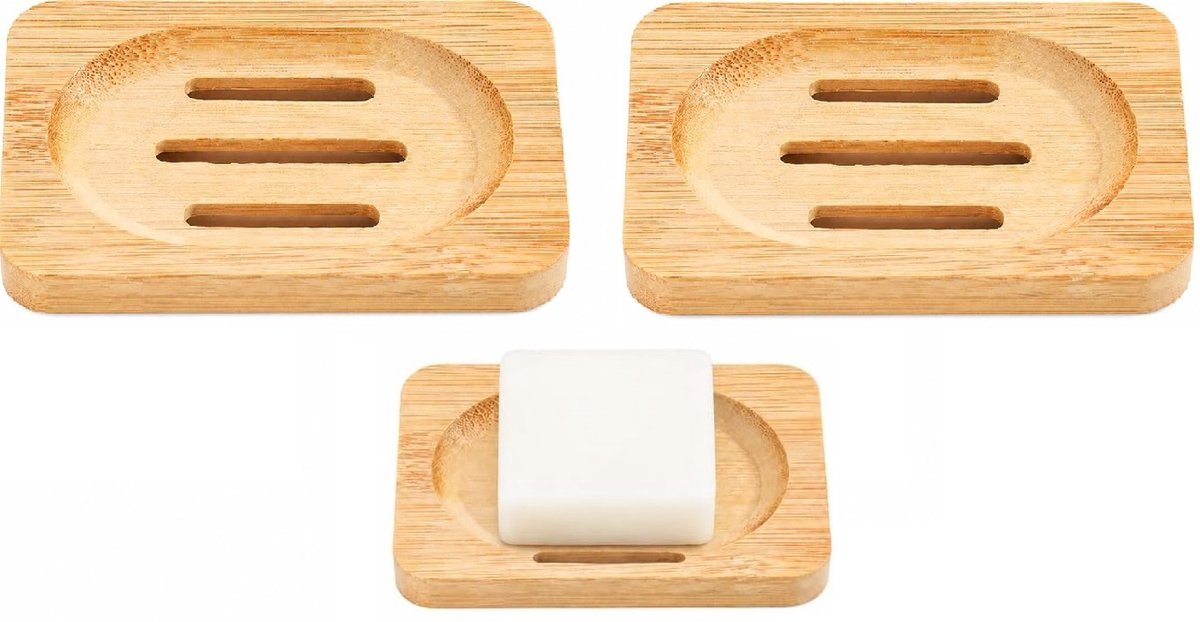 Trywise 2 Stuks Bamboe Zeepbakjes - Latten Zeephouders met Verhoogde Voetjes - 11,5 x 8 x 2,2 cm - Voor Badkamer en Keuken