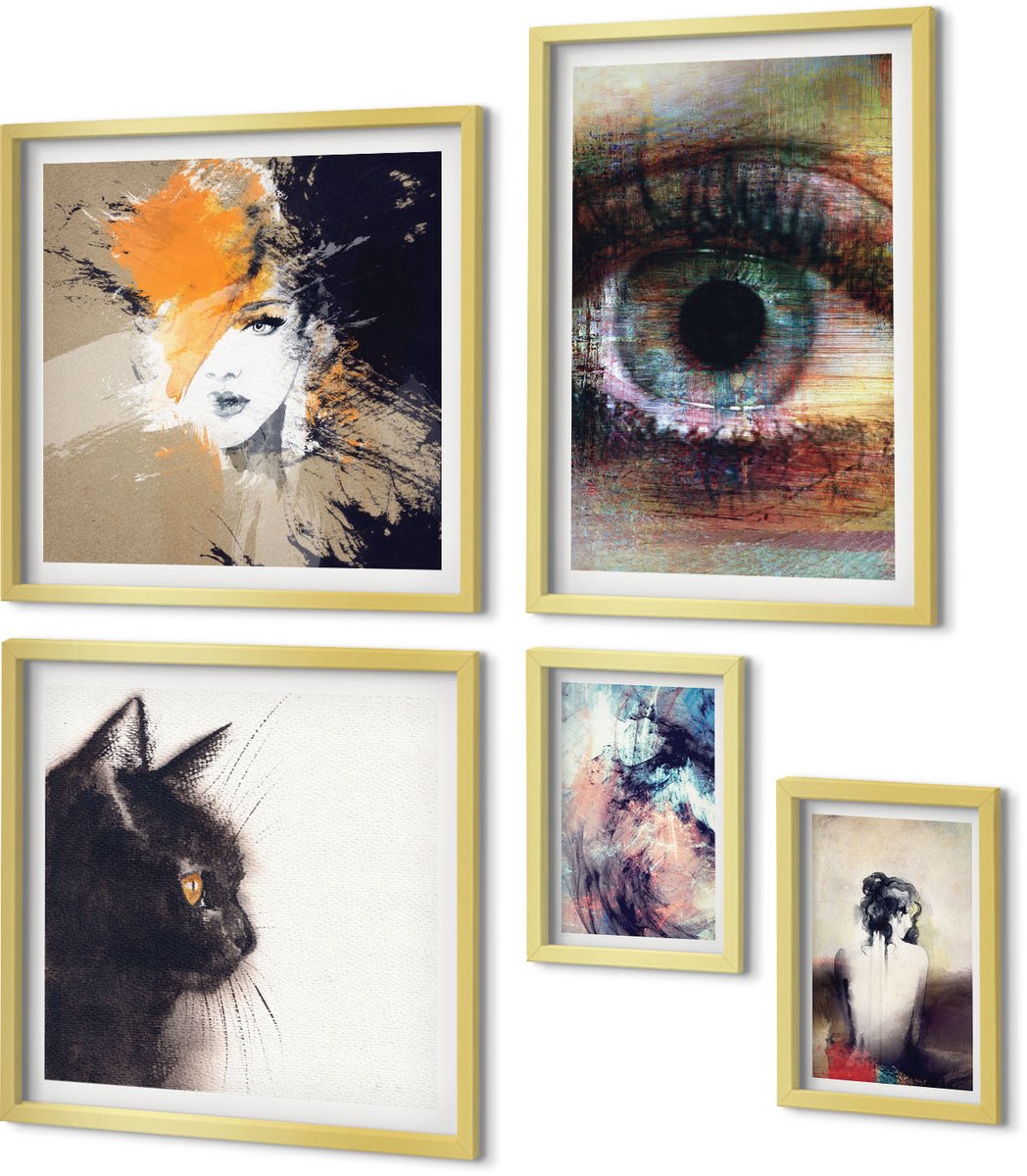 Coloray 5-Delige Schilderij Set - Moderne Kunstportretten En Abstractie In Één Set - 50 x 50 cm, 20 x 30 cm En 40 x 60 cm - Decoratieve Schilderijen - Wanddecoratie - Hal - Muurdecoratie