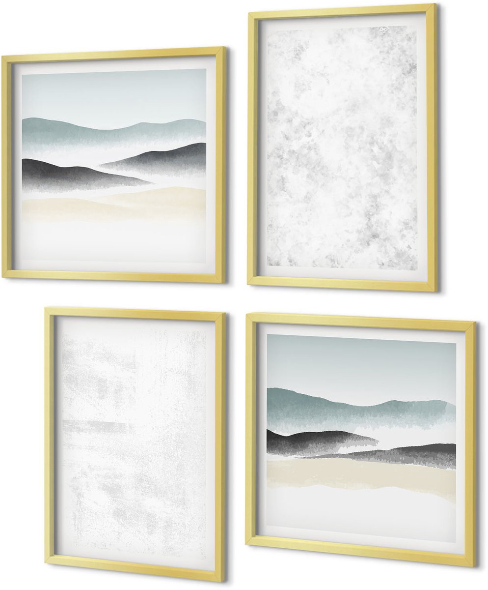 Coloray 4-Delige Schilderij Set - Witte vlekken op canvas en abstracte, minimalistische achtergronden - 40 x 40 cm en 40 x 60 cm - Decoratieve Schilderijen - Wanddecoratie - Hal