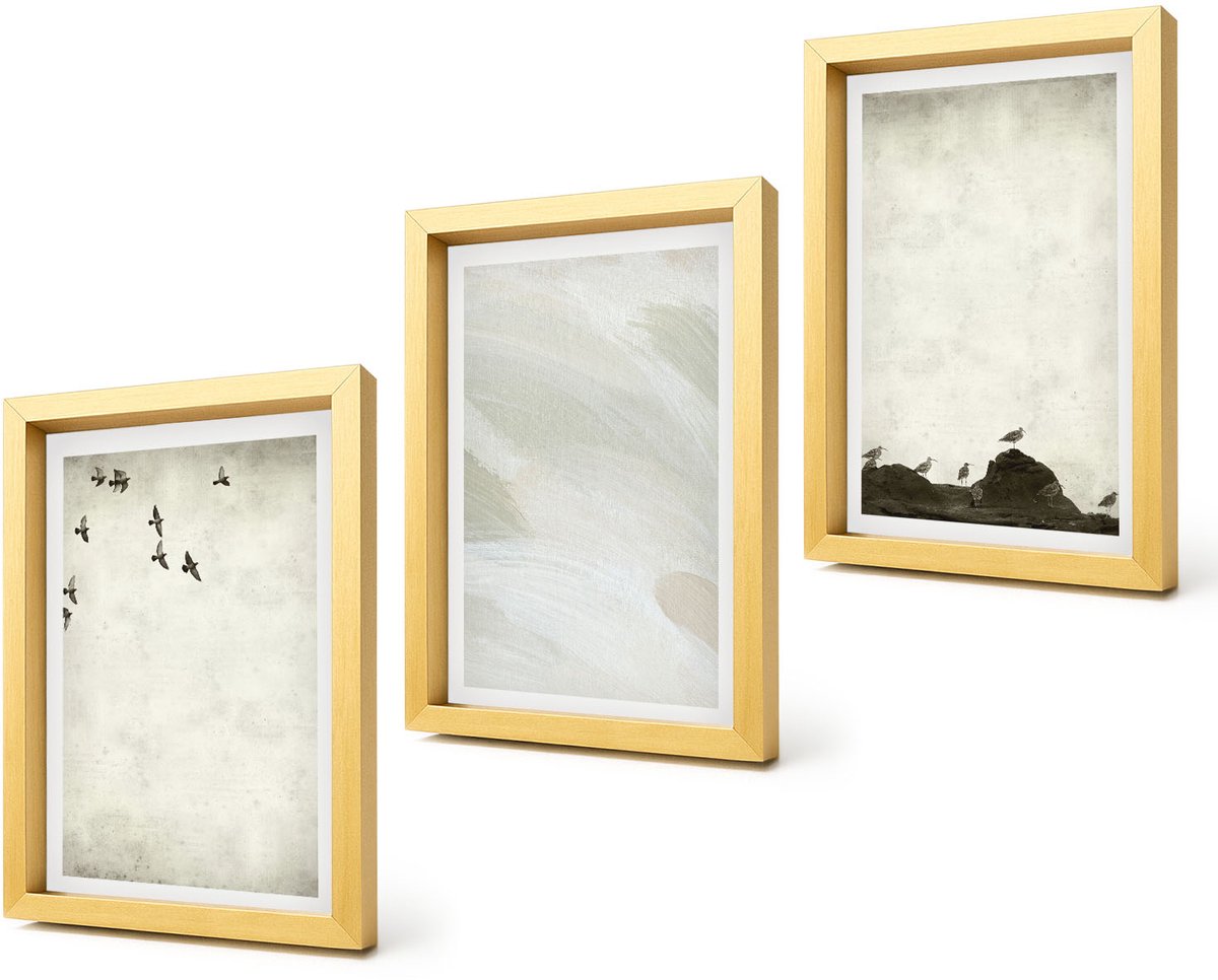 Coloray 4-Delige Schilderij Set - Vogels, rotsen en penseelstreken: minimalistische decoraties - 20 x 30 cm - Stijlvolle Wanddecoratie - Interieur - Muurdecoratie