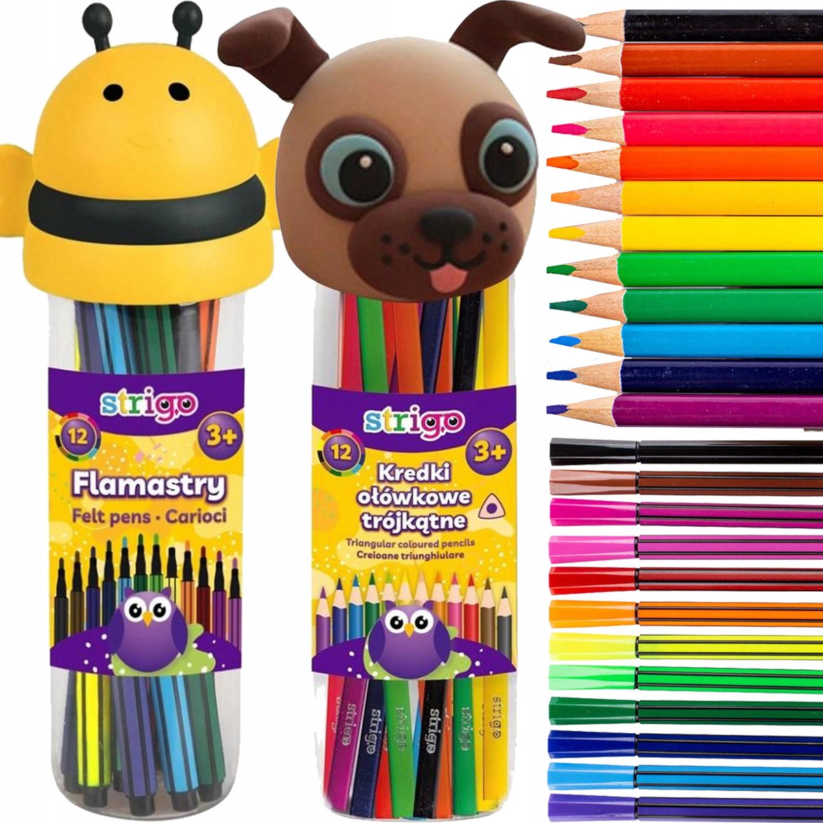 Strigo Kleurpotloden & Stiften Set - 12 Kleuren met Etui