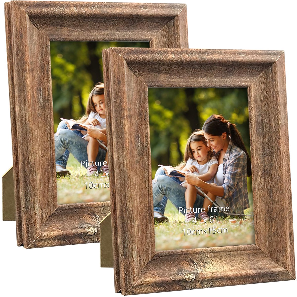 Famanu – Set van 2 rustieke fotolijsten, 10 x 15 cm, wand- en tafelfotolijsten in bruin, ideaal voor het tonen van herinneringen