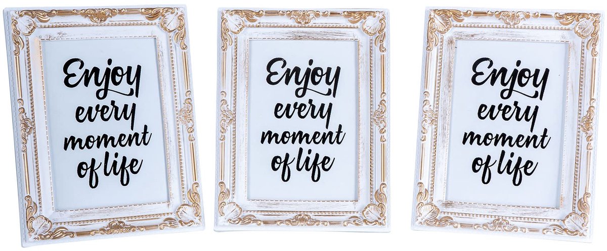 Famanu 3-delige set fotolijstjes 13x18 cm in wit en goud, barok stijl, antiek portretlijst voor het tonen van foto's. Een veelzijdige en handige keuze voor dagelijks gebruik in en om het huis.