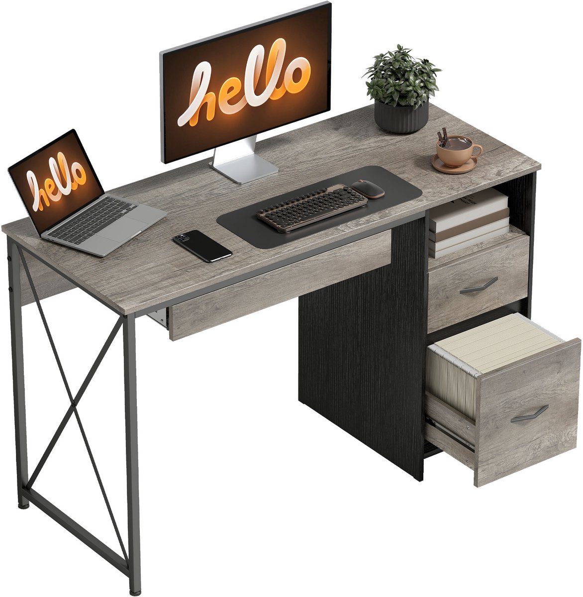 Bureau - Computerbureau - Opbergruimte Plank – Met 2 Lades – 120×50cm - Grijs