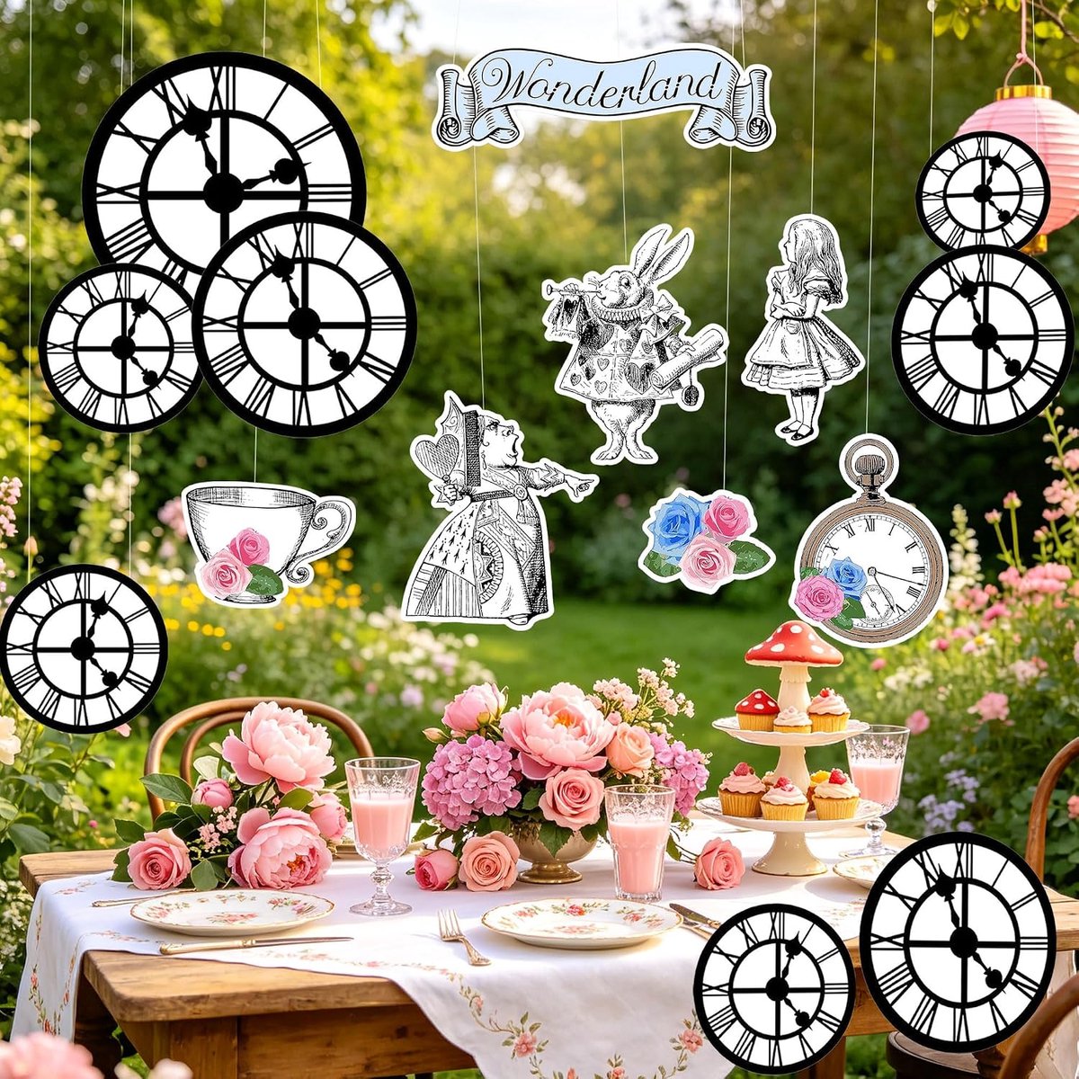 tea party theme garland decor wonderland birthday decorations tea - ShopVlot