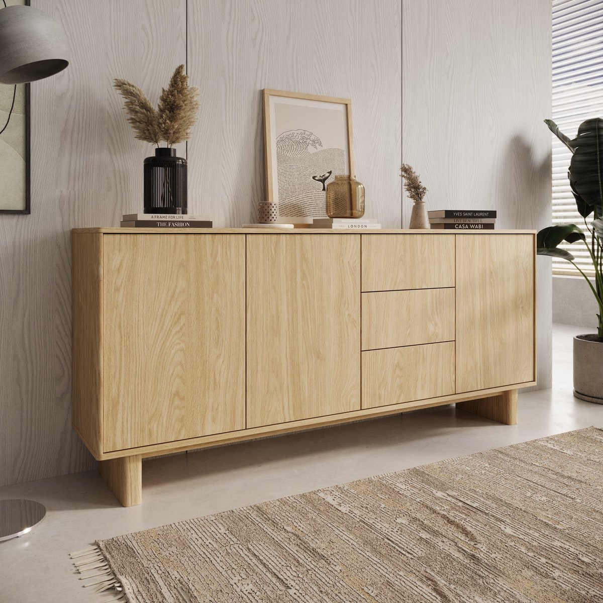 Meubella - Navello - Dressoir - Licht eikenpatroon - 183x38x83 cm