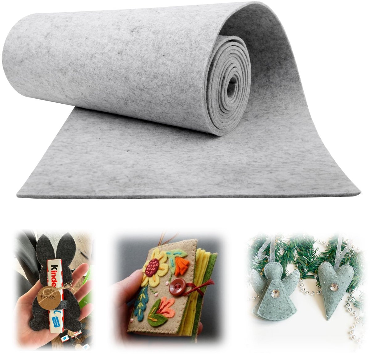 Viltrol, per meter, 30 cm x 300 cm x 2 mm, lichtgrijs, viltstof, per meter, 2 mm dik, viltmat, polyester viltmatten om op maat te snijden, naaien en krasbescherming voor doe-het-zelf