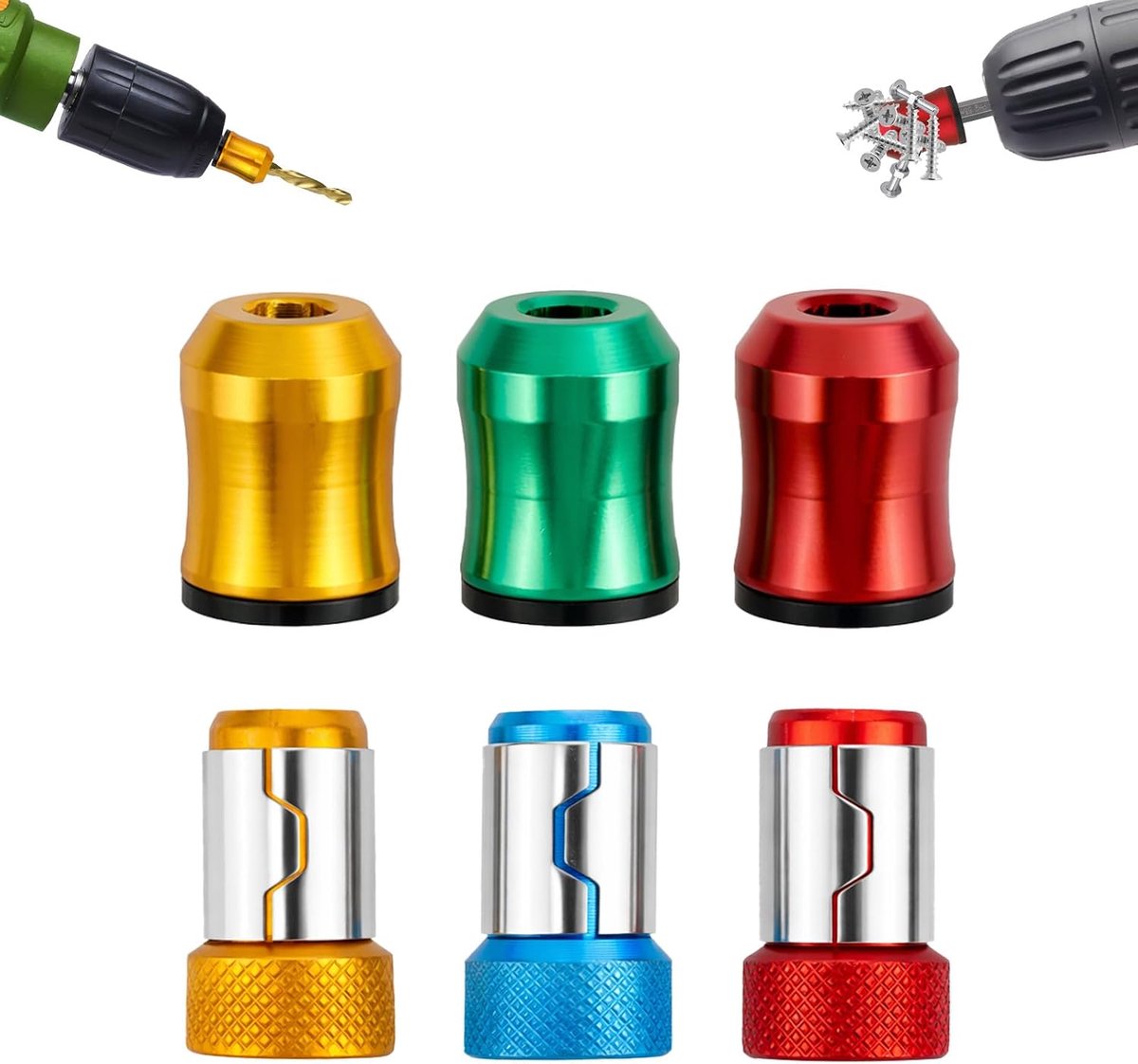 6st Magnetische Schroevendraaiers Schroefkopringen, 3 Sterke Magnetische Ringen en 3 Geribbelde Schroefringen Duurzame Schroevendraaieronderdelen voor Meubelmontage en Knutselprojecten