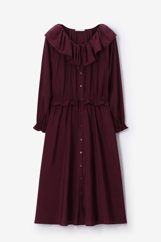 Donkerrode Maxi Jurk Met Ruffle Kraag
