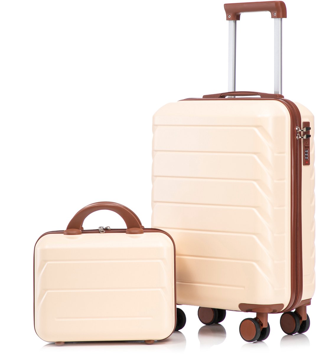 Kofferset-Hardcase Koffer-Met Beautycase-Cijferslot-ABS Spinner-Weekendje Weg-19 en 14 Inch-Beige