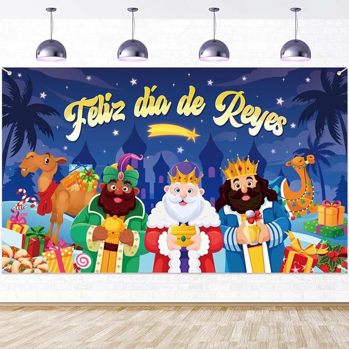 Feliz de Reyes Pancarta Decoración, Grande Feliz de Reyes Fondo Pancarta voor Navidad Reyes Magos Interieur Exterior Decoración, 185 * 110cm