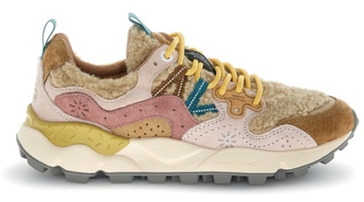 Flower Mountain dames sneakers bruin, roze, beige teddy