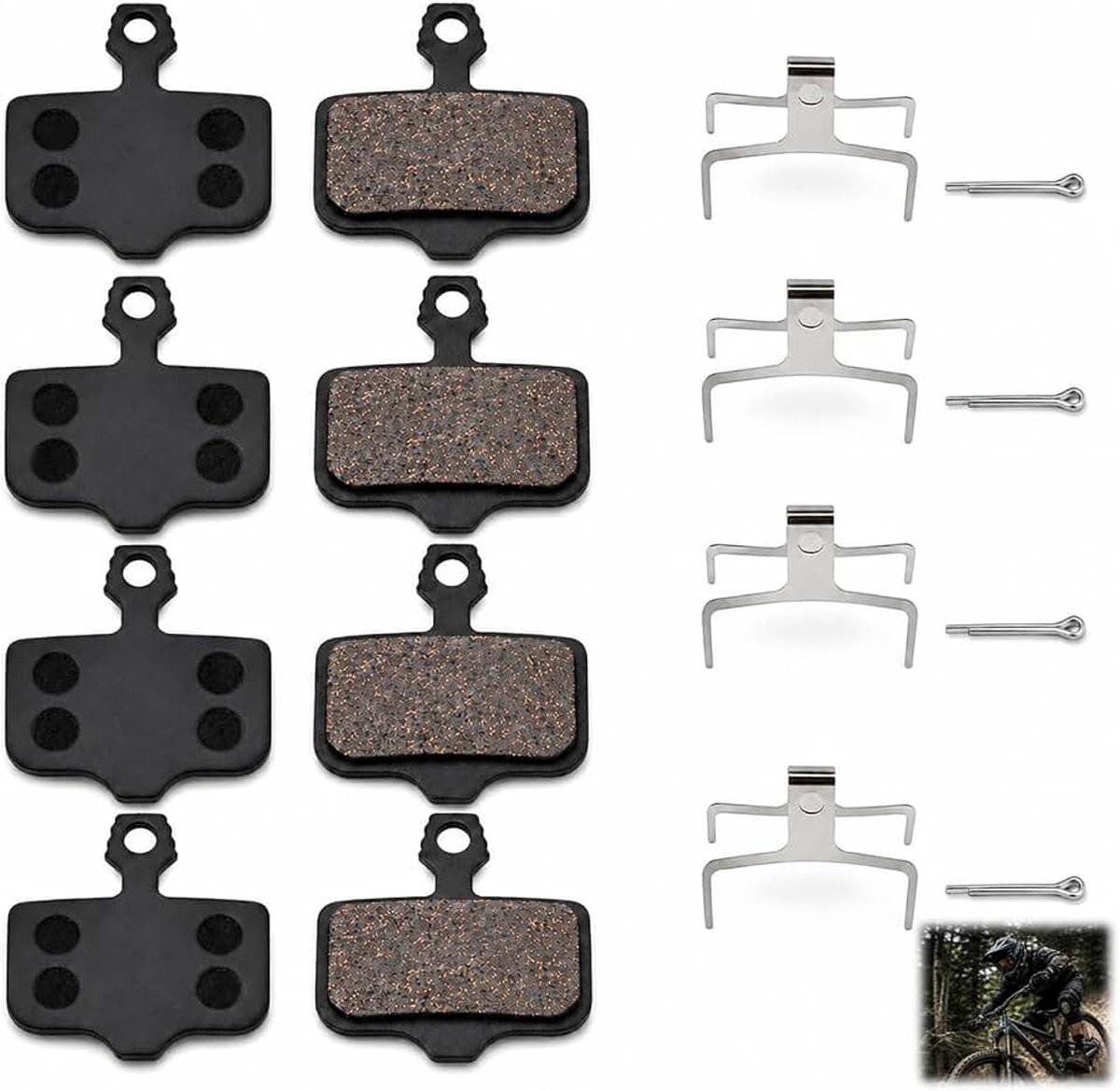 Set van 4 paar remblokken compatibel met SRAM Avid Elixir E1 E3 E5 E7 E9 CR XO XX Avid DB1 DB3 DB5 Nutt MTB, Elixir semi-metalen schijfremblokken met clip en afstelgereedschap