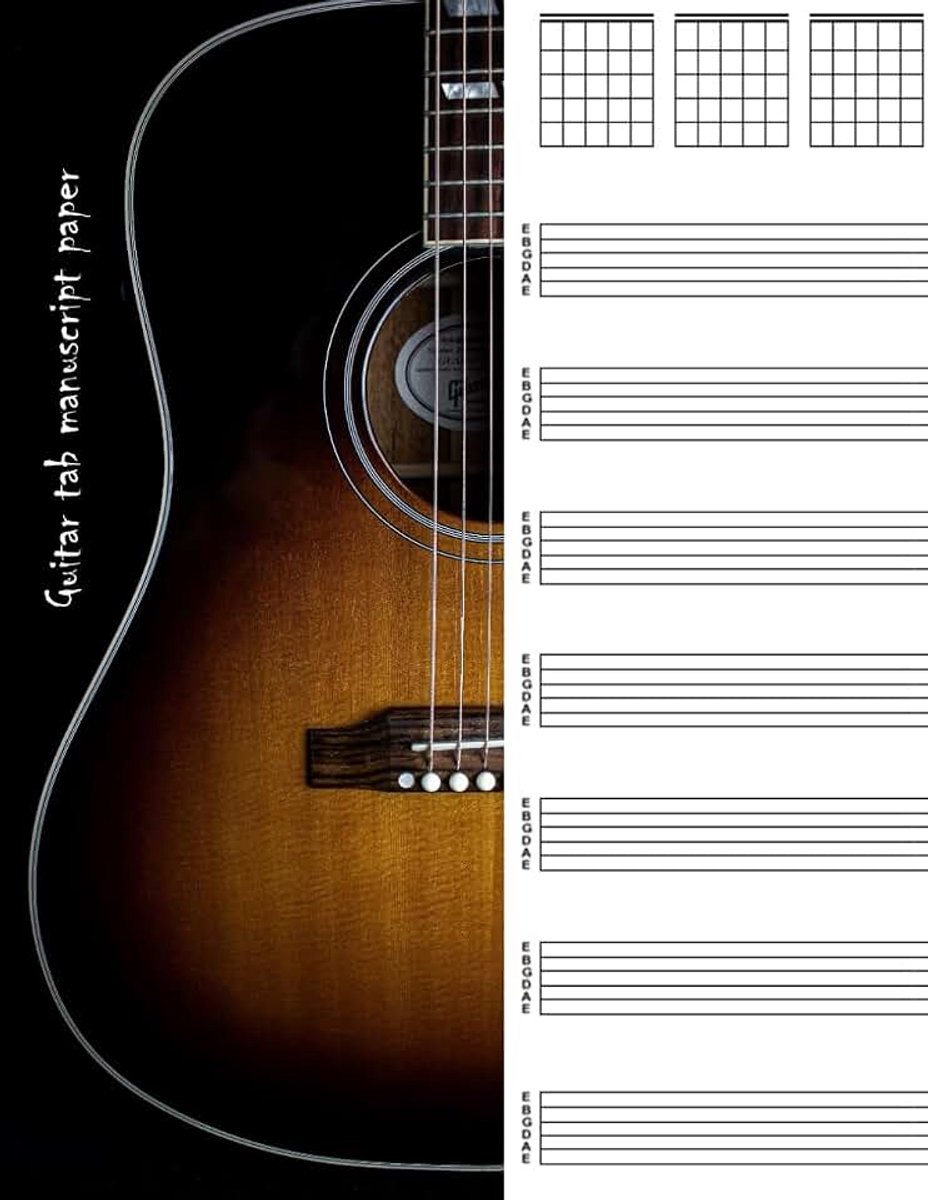 Tab manuscript paper: Blank Guitar Tablature Book For Composing Your Music and Songs