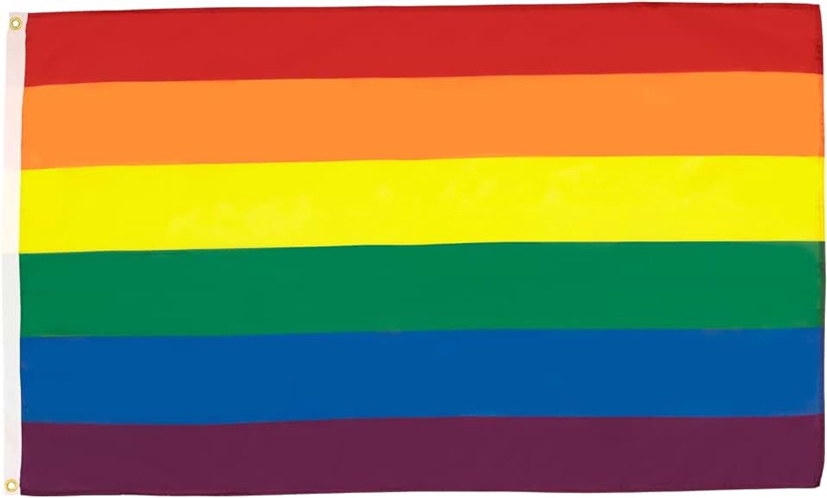 Vlag Regenboog 180x120 cm Polyester 100D 2 Ringen | Binnen en buiten decoratieve vlag dubbel gestikte naden en verstevigde randen met metalen ogen 100D polyester