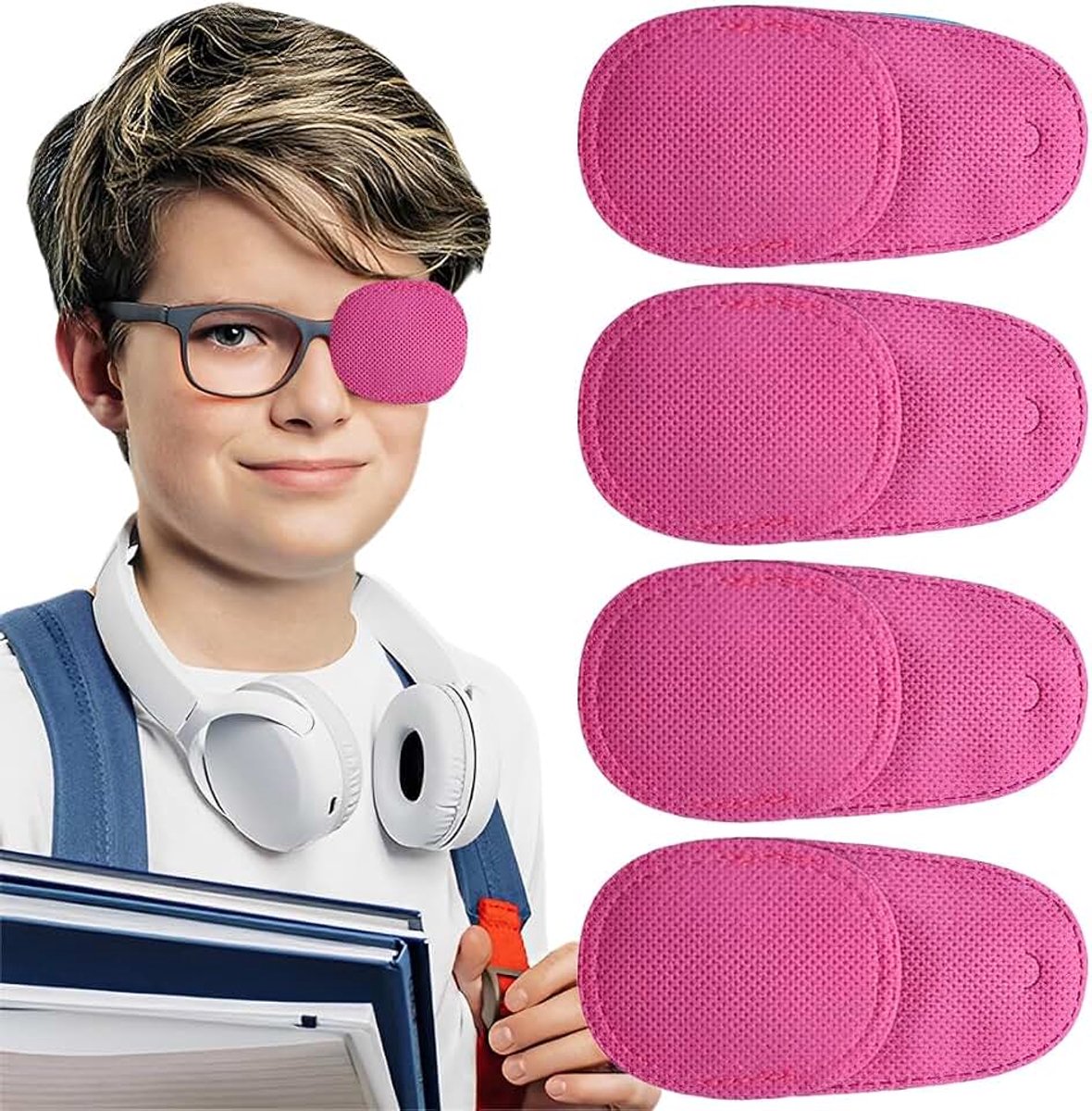 4 x oogpads voor brillen, ooglap van vliesstof, herbruikbaar, ter verbetering van het zicht, voor kinderen en volwassenen, oogschaduw, amblyopie strabismus, oog-overwelging, rozerood