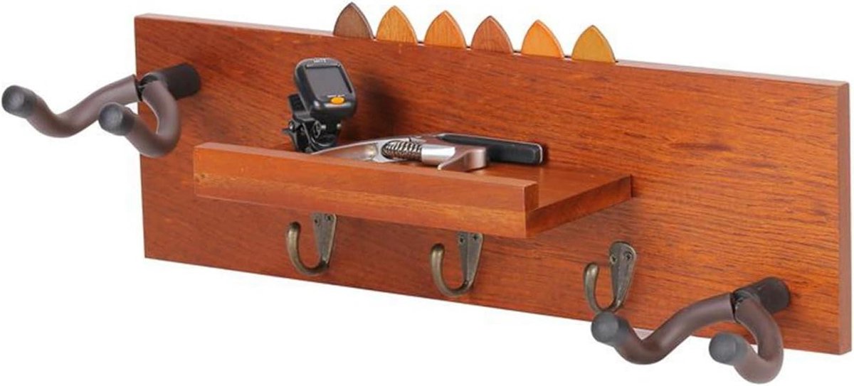 Gitaar Wandhaak - Gitaarrek Hout - Instrumenten Ophangen - Ruimtebesparende Organizer - 43 x 16 cm - Houtkleur