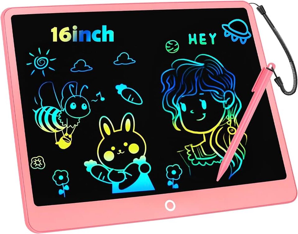 Schrijftablet 16 Inch Kleurrijk Tekentableet, Elektronisch Uitwisbaar Doodle Board voor Kinderen 3-8 Jaar, Draagbaar educatief speelgoed- Cadeau voor Jongens en Meisjes (Roze)