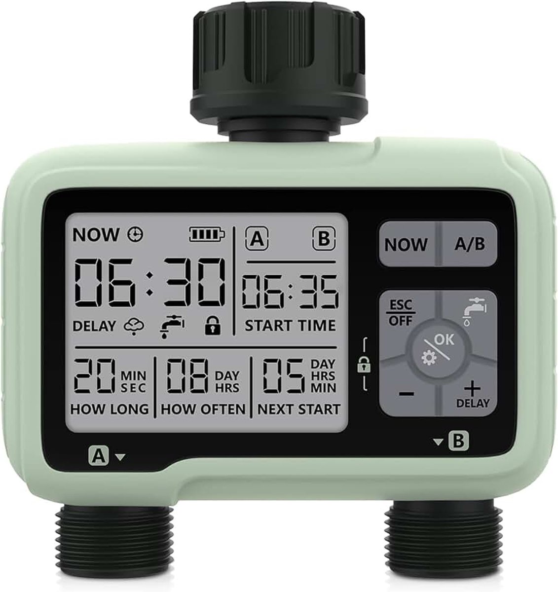 Watertimer 2 uitgangen tuinwatertimer automatische irrigatie/LCD-scherm/eenvoudige bediening/kinderslot/zware regenvertraging/handmatige irrigatie