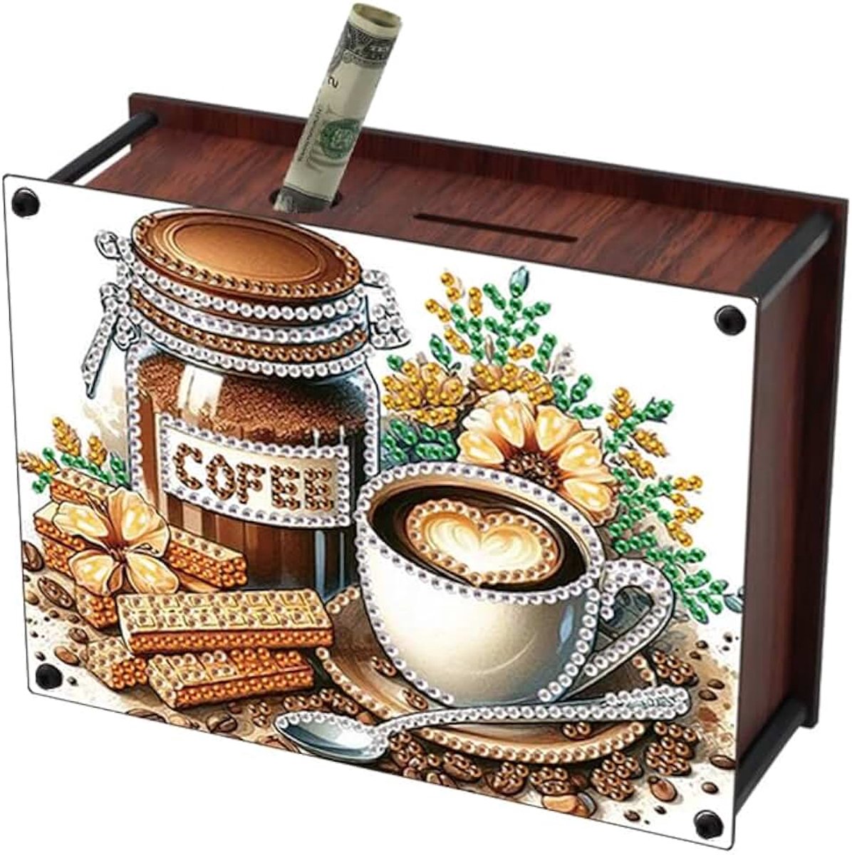 Diamond Painting Spaarvarken, 15 x 13 cm, diamond painting, spaarpot voor bruiloft, doopgeschenken, spaarpot om te openen, spaarpot munt, spaarpot, munt, spaarpot, pig geld, munt, bank, koffie