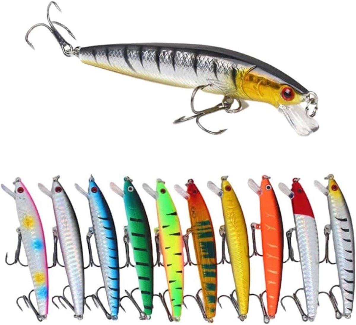 10 stuks Minnow Fishing Lures Kit, Hard Baits Kit Popper Crank Baits voor Bass Redfish Forell Walleye Salmon Forell