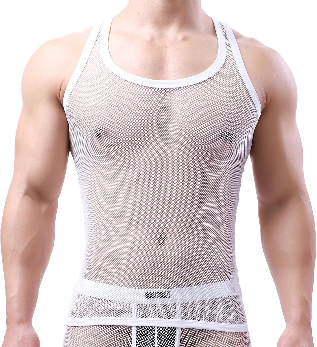 Heren Ondergoed Mouwloos Vest Tank Top Mesh Visnet Ondershirt Nachtkleding