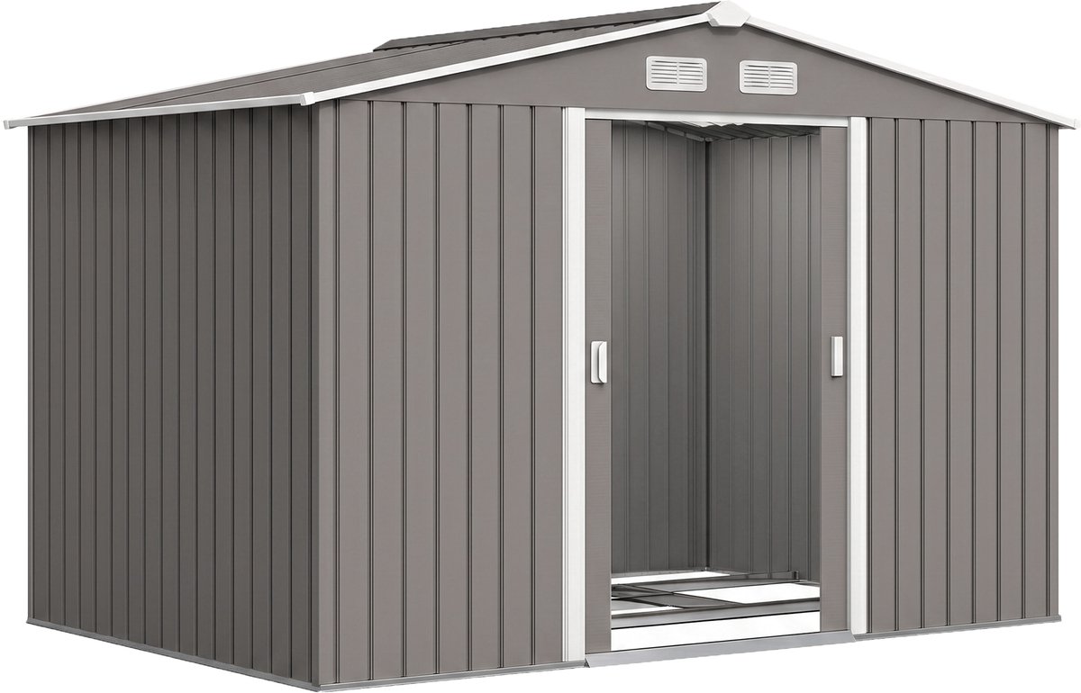 Metalen tuinhuisje met fundering, vervaardigd uit gegalvaniseerd metaal – hoogte 192 x lengte 277 x breedte 195 cm – grijs