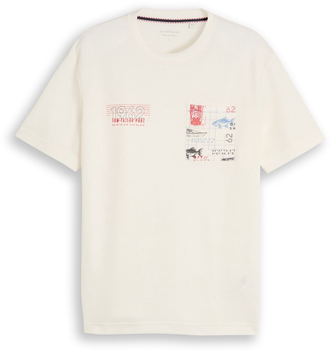 Tom Tailor - T-shirt met wafelstructuur - Maat XL - Gardenia White