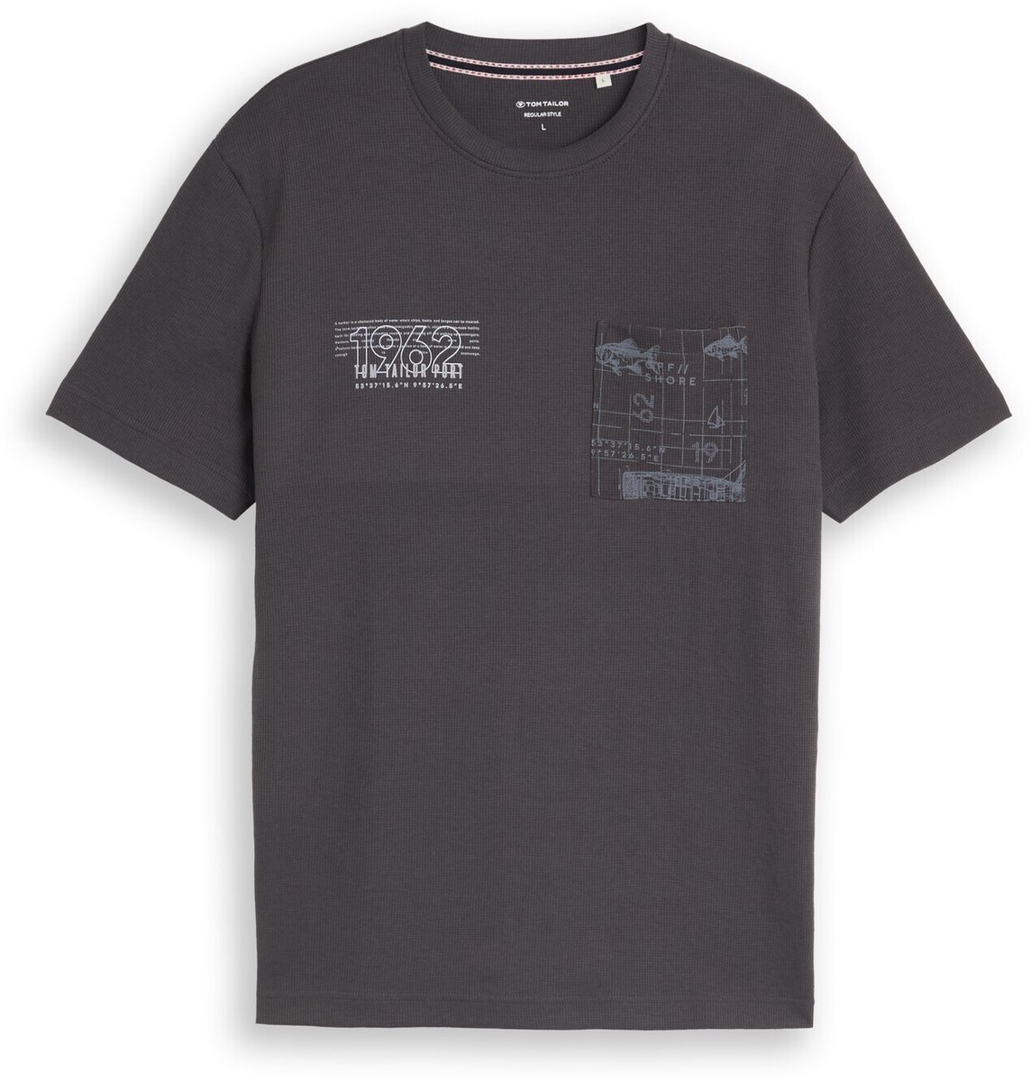 Tom Tailor - T-shirt met wafelstructuur - Maat XXL - Tarmac Grey