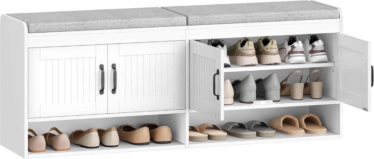 Hzuaneri Schoenenkast met bank, 35 x 140 x 54 cm, wit, Schoenenkast, open ruimte, verborgen opbergruimte, voor woonkamer, foyer en entree