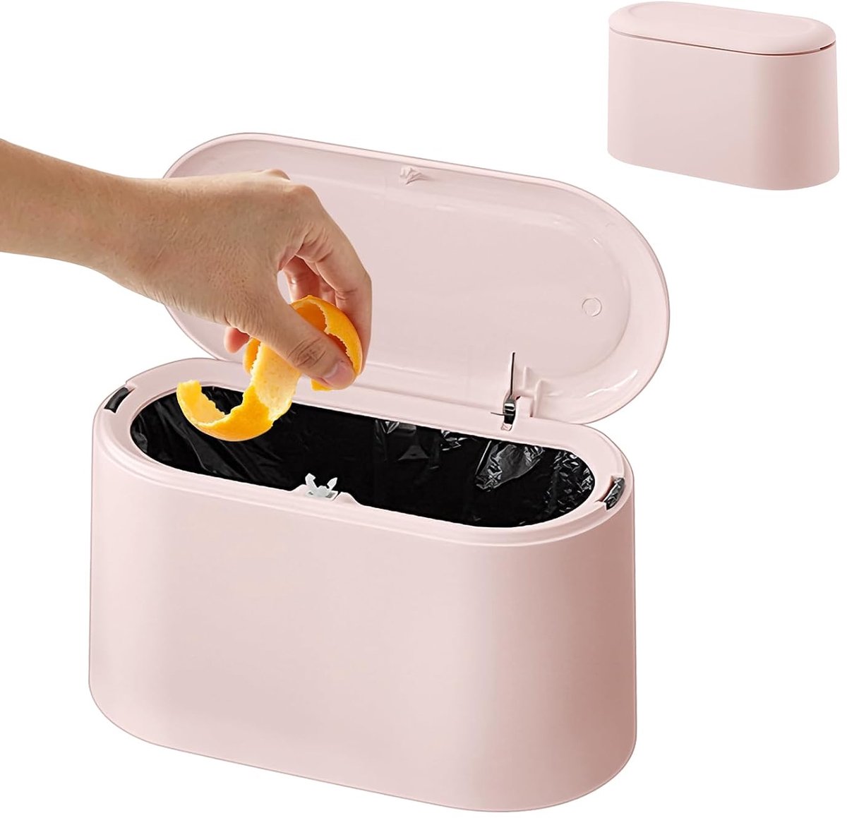Opvouwbare mini-afvalemmer van 4 l met deksel – Kleine kunststof afvalbak voor badkamers, kantoren, kaptafels en nachtkastjes – Roze – 22 x 11 x 13 cm