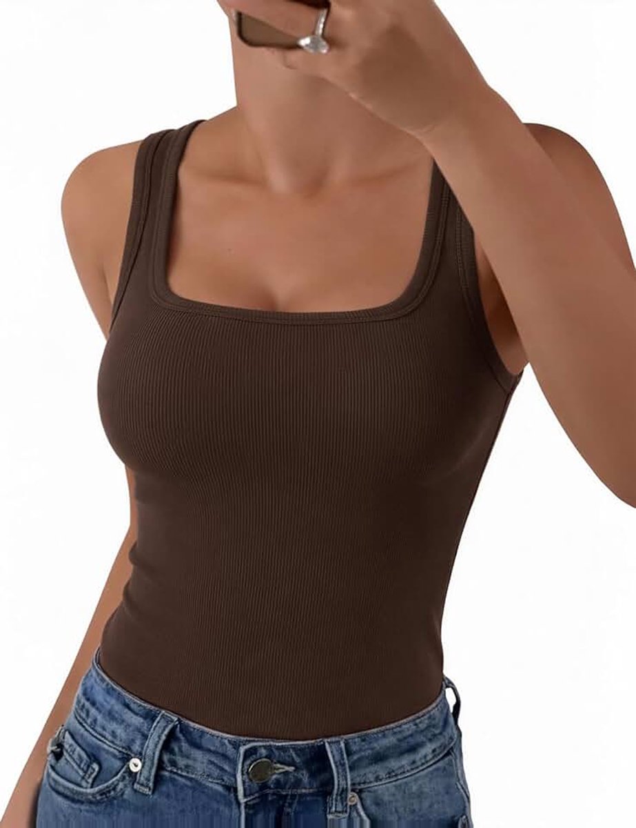 Vrouwen Tank Top Zomer Mouwloos Vest Tops UK Dames Vierkante Hals Hemdje Shirts Geribbeld Getailleerd Effen Casual Basic Cami Ondershirt