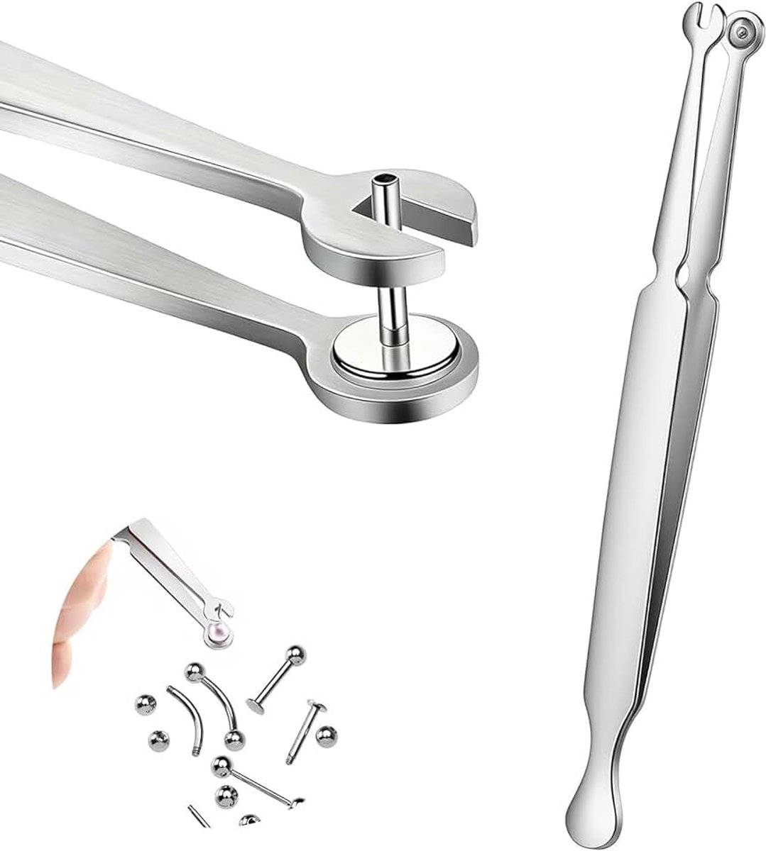 Piercingtang voor ballen, 120 mm roestvrij stalen piercingtang om te wisselen, professioneel piercinggereedschap voor helix, septum, labret en neuspiercing, piercing kogelhouder, tang zilver