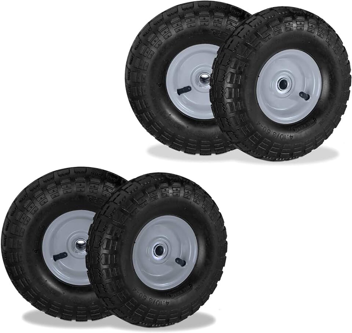 Steekwagenwiel set van 4 luchtband 3.50-4 reservewiel 16 mm as tot 136 kg 260x85 mm zwart