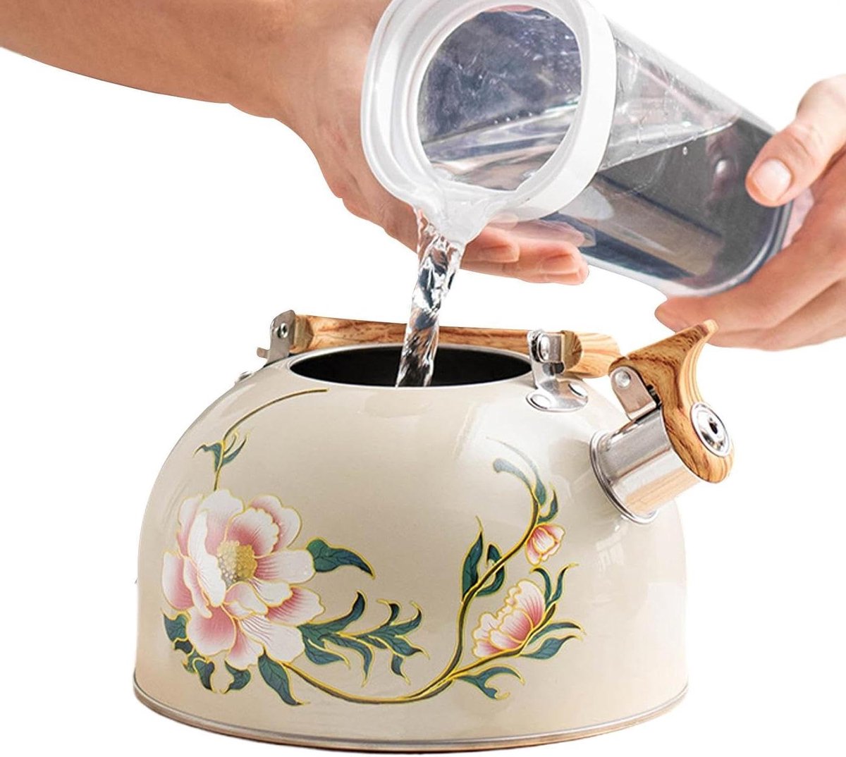 Waterkan met bloemenpijp - Theepot Samovar - Thee Zetten - Bloemenpatroon - 30 Liter - Crèmekleurig