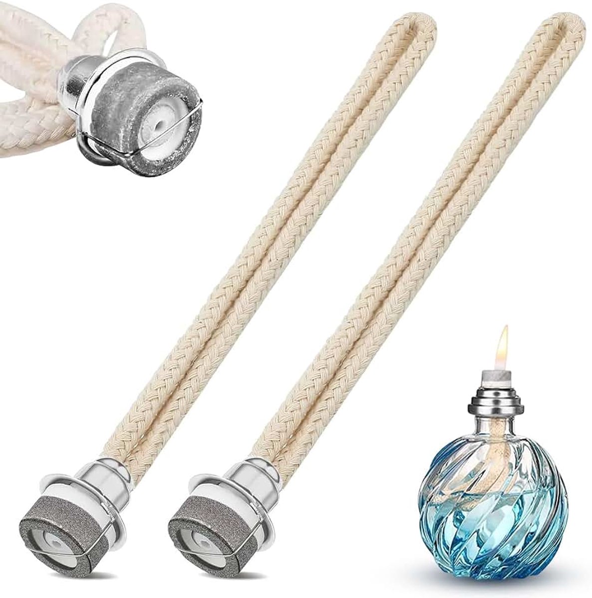 2 stuks lonten voor katalytische lamp met brander, 1,8 cm katoenen kern, reserveaccessoires, compatibel met alle aromatherapie-diffusers (zilver)