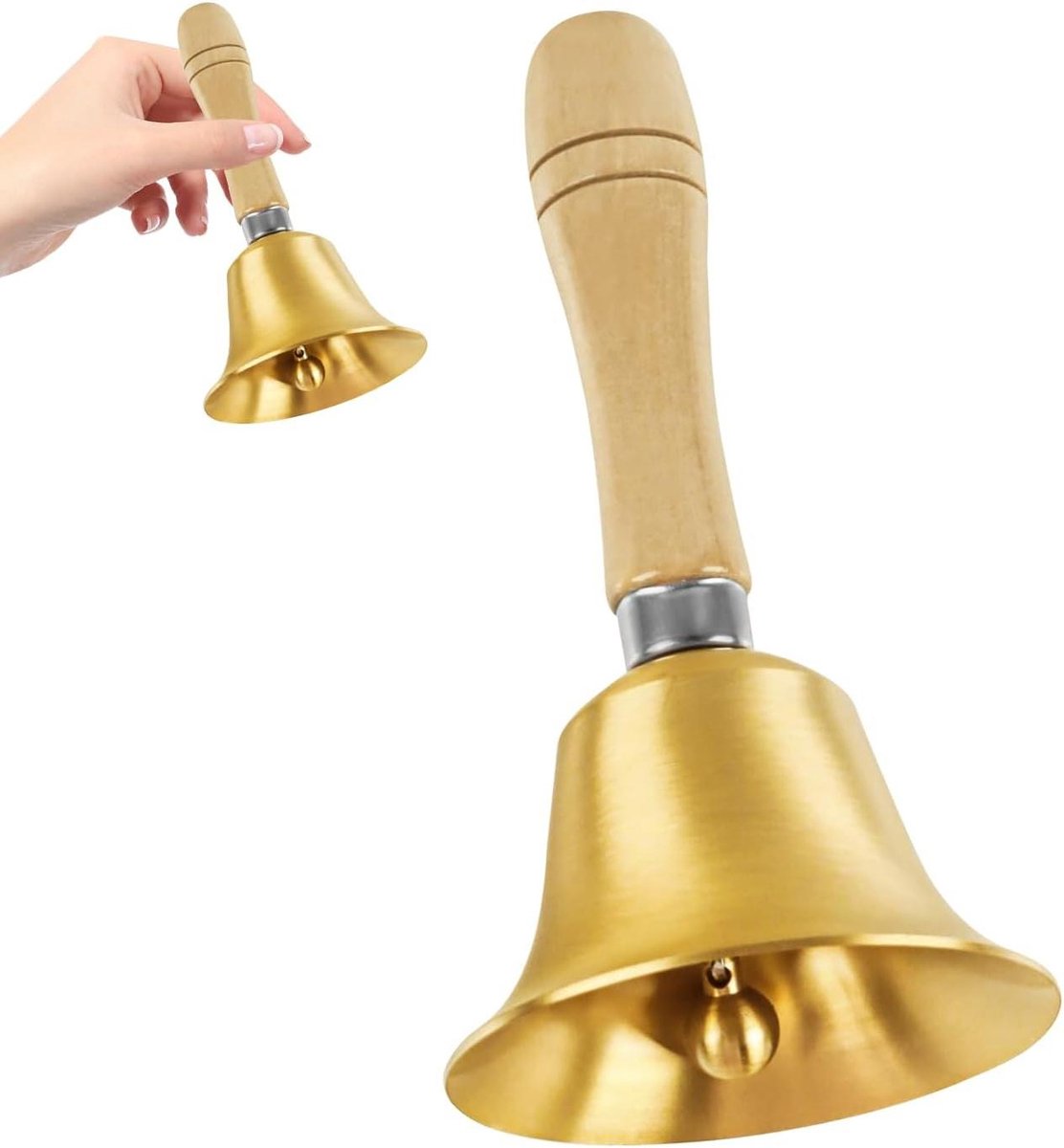 Luide Handbel - Klassieke Bel - Aandacht Trekken - Messing Hout - 1 Stuk - Goud