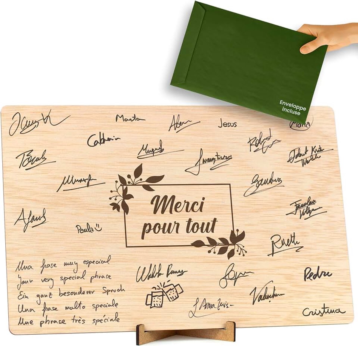 Cadeaux pour Remercier des Personnes Spéciales. Cadeaux Originaux Carte ou Livre de Signatures de Remerciement en Bois pour anniversaires d'amis hommes femmes (Merci)
