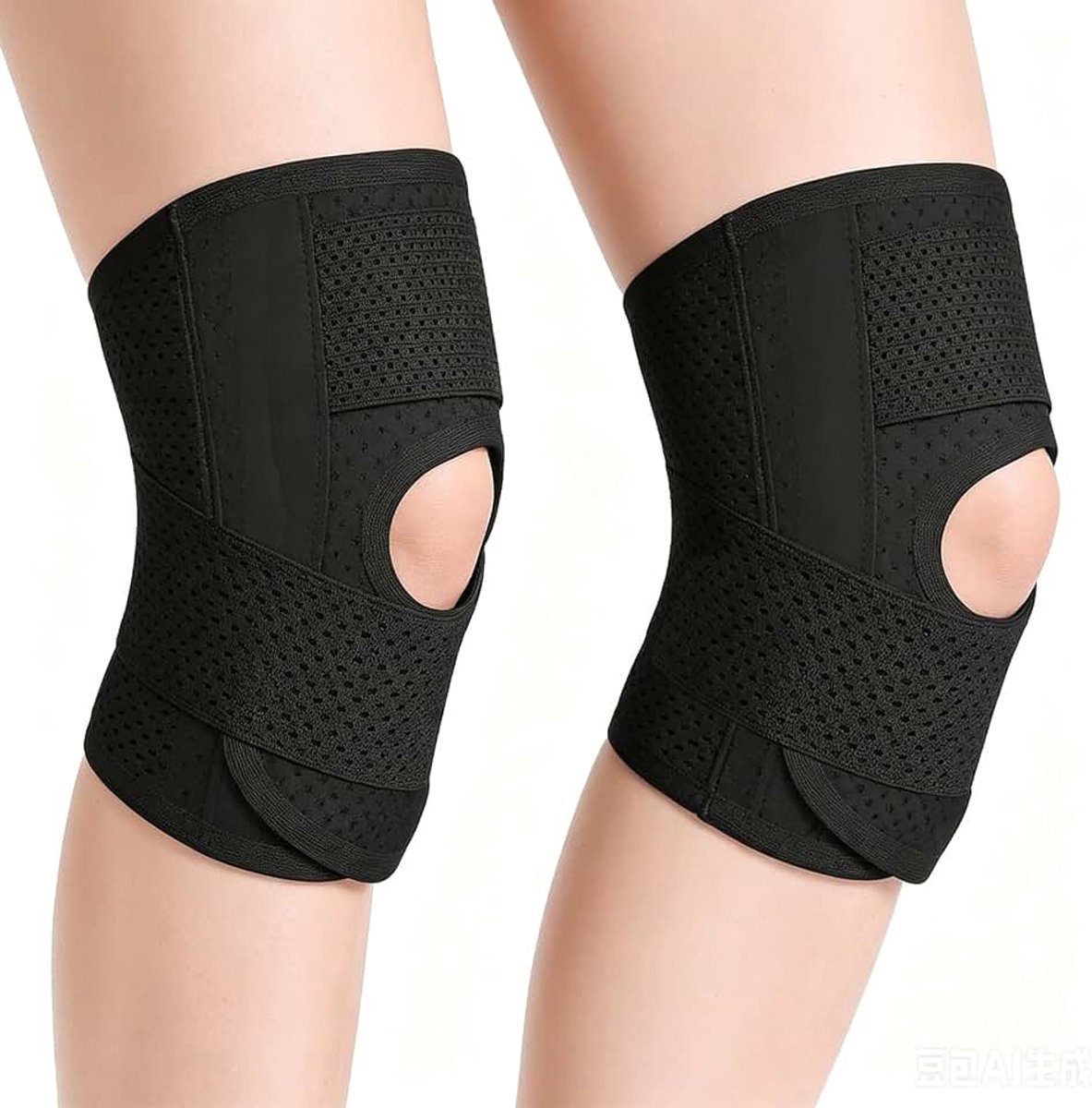 Kniebandage voor dames en heren, 2 stuks, verstelbare kniebrace met zijstabilisatoren en riemen, sportbandage knie voor knieondersteuning, kniepijn, joggen, meniscusscheuren, artritis (L)