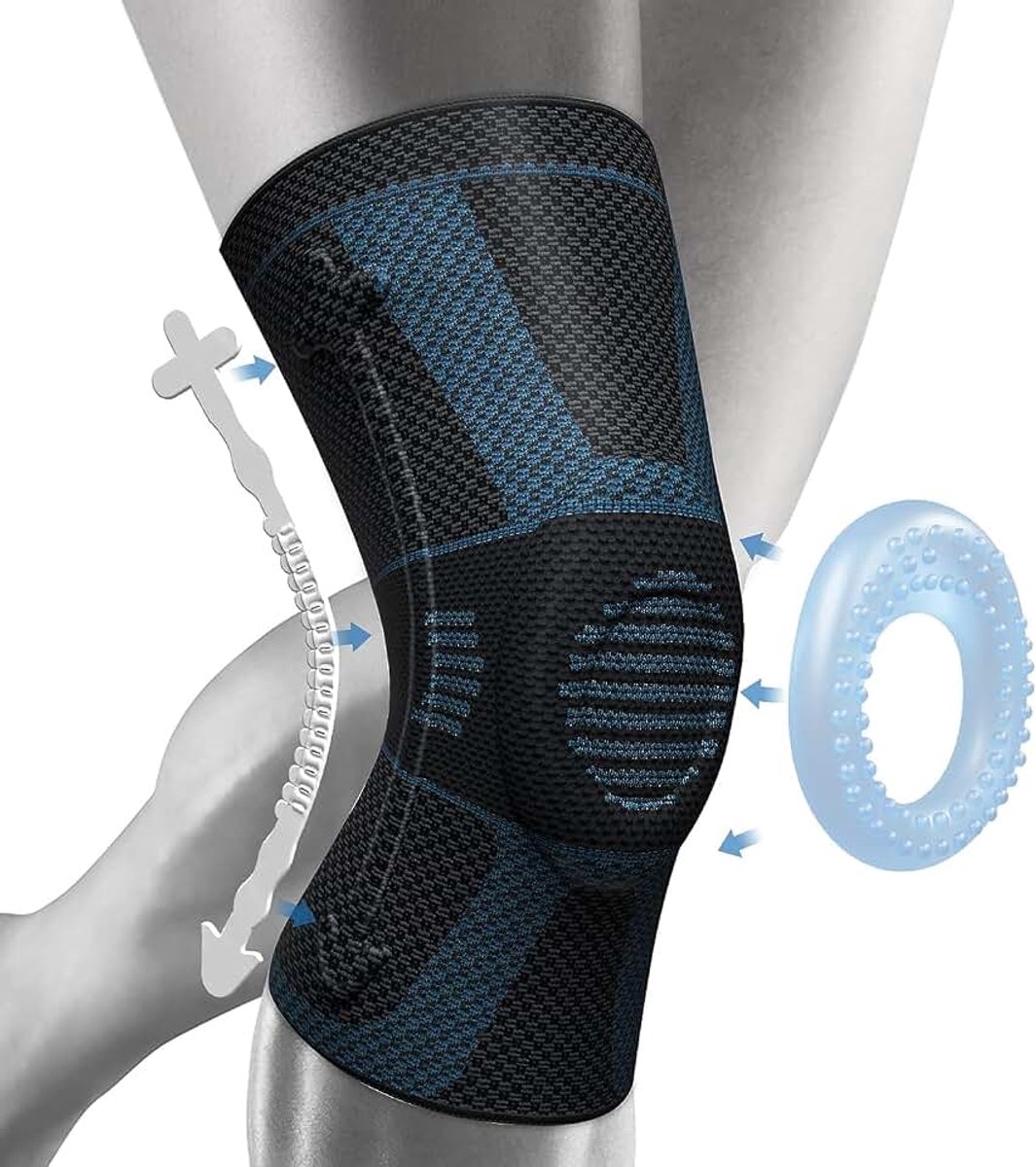 Kniesteun, gecomprimeerde kniebrace met patella gelpads en zijstabilisatoren, medische kniebeschermers voor hardlopen, meniscusscheuren, artritis, gewrichtspijn, ACL, herstel
