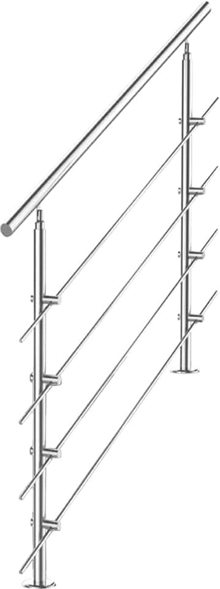 Stalen trapleuning, reling voor trappen, balustrade en balkon, 160 cm, met 4 dwarsbalken Ø 42 mm, voor binnen en buiten