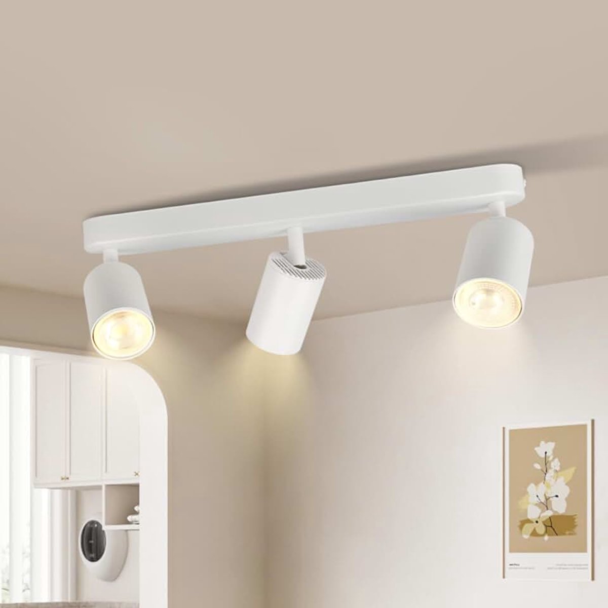 Plafondspot 3-Lichts Wit - Verstelbare Spotjes Plafond Rail voor GU10 Lampen - Moderne Opbouwspot Binnen voor Woonkamer Slaapkamer Keuken Gang (Zonder Lichtbron)