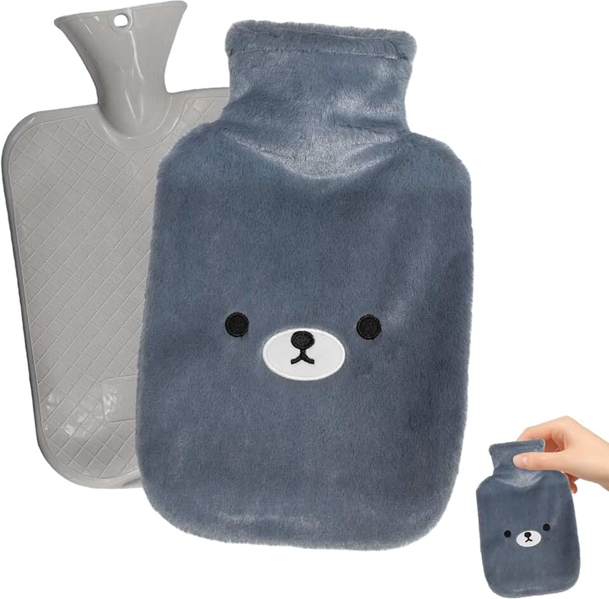 Warmwaterkruik, 2 liter warmwaterzak met pluche hoes, warmwaterkruik, behaaglijk pluizig zacht pluche, schattig patroon, warmwaterzak voor nek, schouderpijn en handvoetwarmer