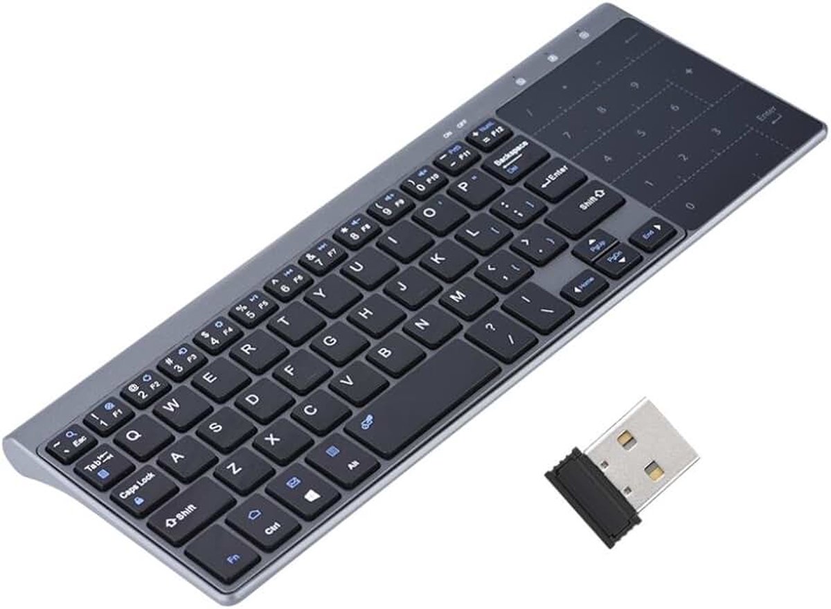 Toetsenbord, 2,4 GHz, mini-zaktoetsenbord met gevoelig touchpad, 1200 dpi, draadloos toetsenbord, dun, voor pc/laptop/tv-box